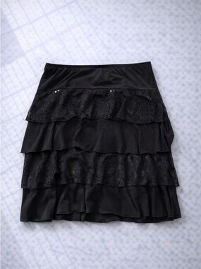 Y2K Coquette Lace Trim Mini Skirt Whimsigoth Ruffled Low Rise Goth Skirt